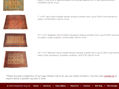 Asadorian Rug Company Website